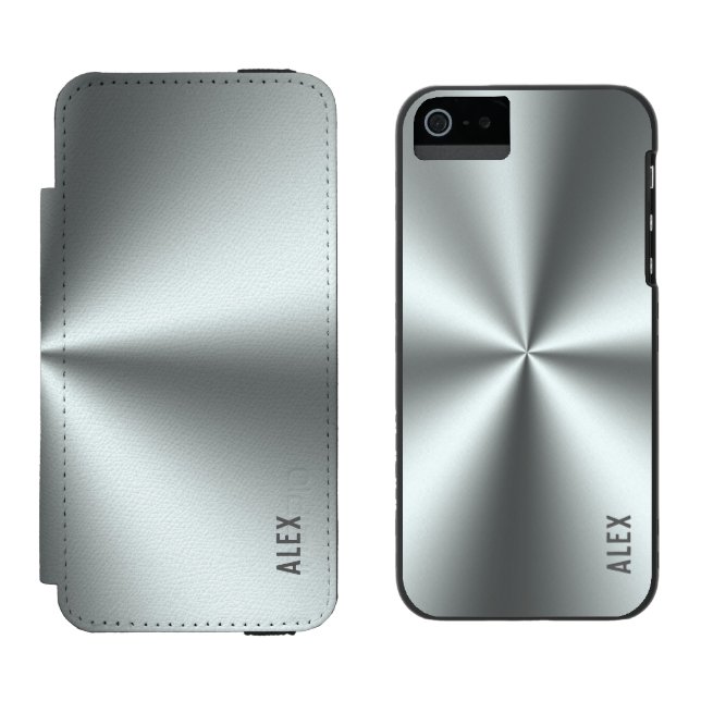 Metallic Silver-Grey Stainless-Steel Look Incipio iPhone Wallet Case (Side by Side)