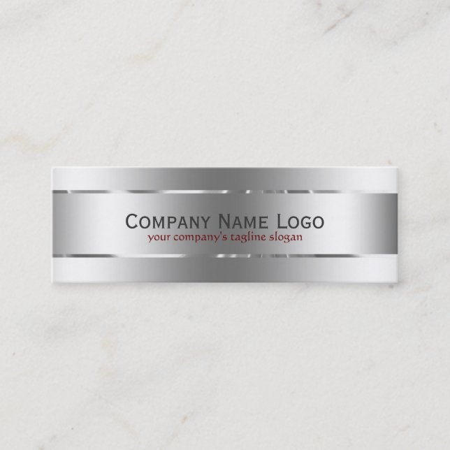 Metallic Silver Grey Stainless Steel Look Mini Business Card (Front)