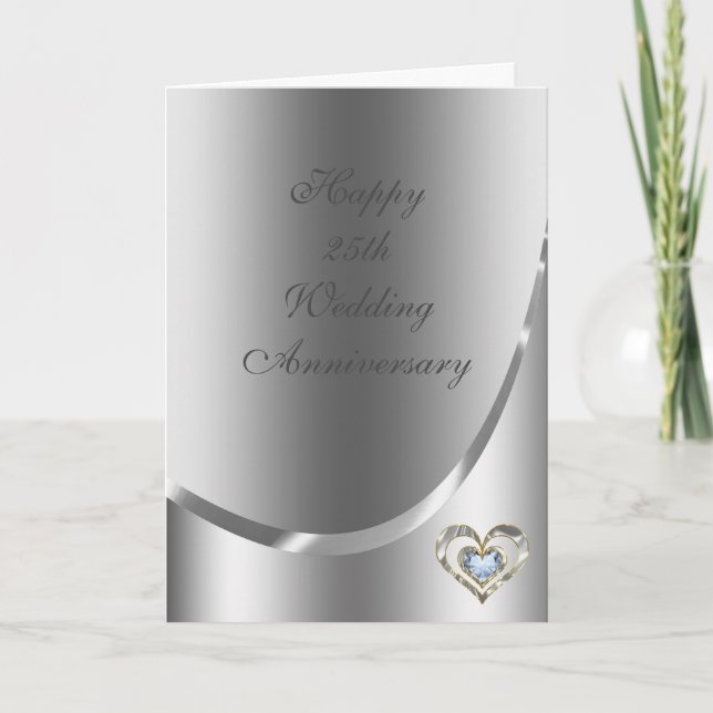 Metallic Silver Grey With Diamonds Heart Card (Front)