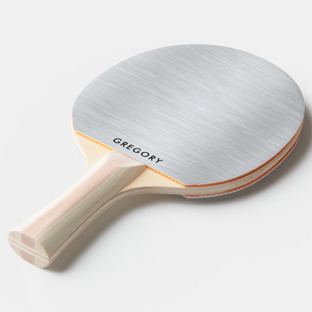 Metallic Silver Image Brushed Aluminium Look Ping Pong Paddle (Back Angle)