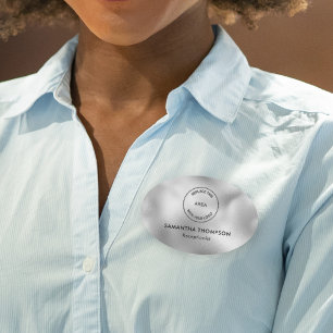 Metallic Silver Logo Hotel Staff Name Job Title Name Tag