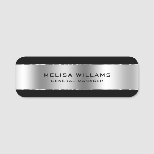 Metallic Silver Look and Black Name Tag (Front)