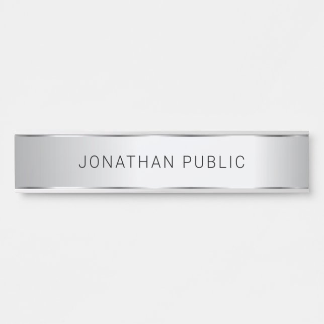 Metallic Silver Look Modern Elegant Template Door Sign (Front)