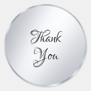 Metallic Silver Look Thank You Text Template Classic Round Sticker