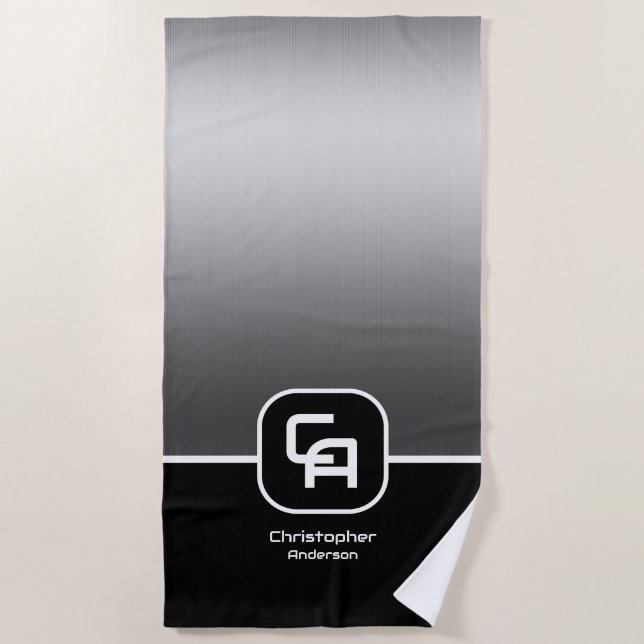 Metallic Silver Monogram Beach Towel (Front)