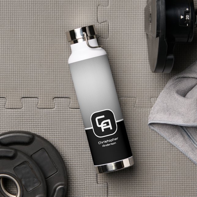Metallic Silver Monogram  Water Bottle (Gym)