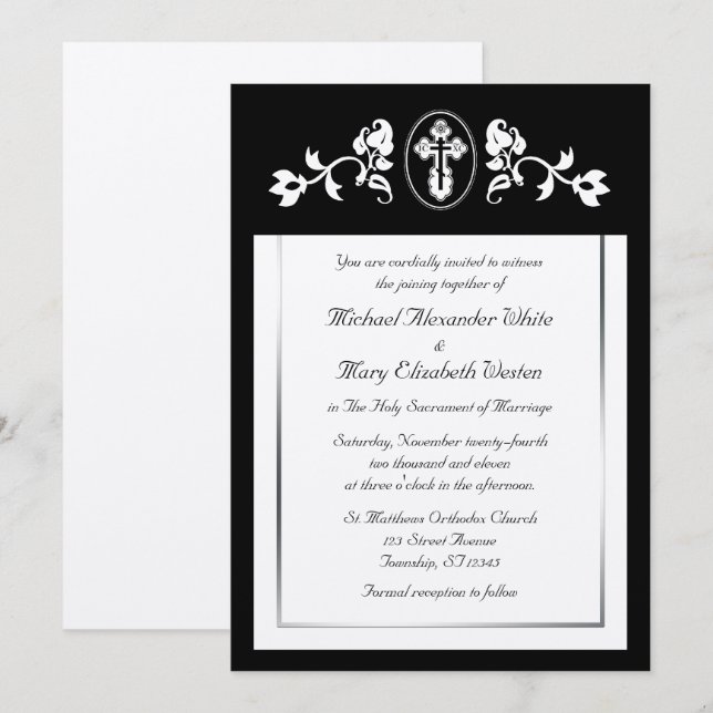 Metallic Silver - Orthodox Wedding Invitations (Front/Back)