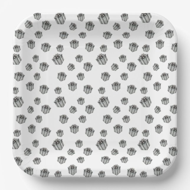 Metallic Silver Presents Premium Party Celebration Paper Plate (Front)