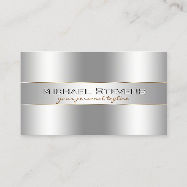 Metallic Silver Professional Elegant Business Card (Front)
