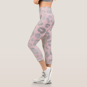 Metallic Silver & Rose Pink Cheetah Capri Leggings