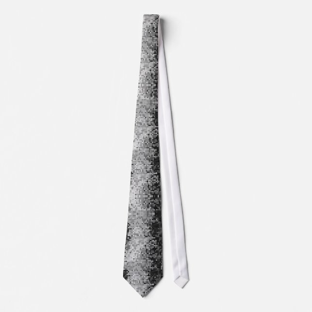 Metallic Silver Sequins Look Disco Mirrors Bling 2 Tie (Front)