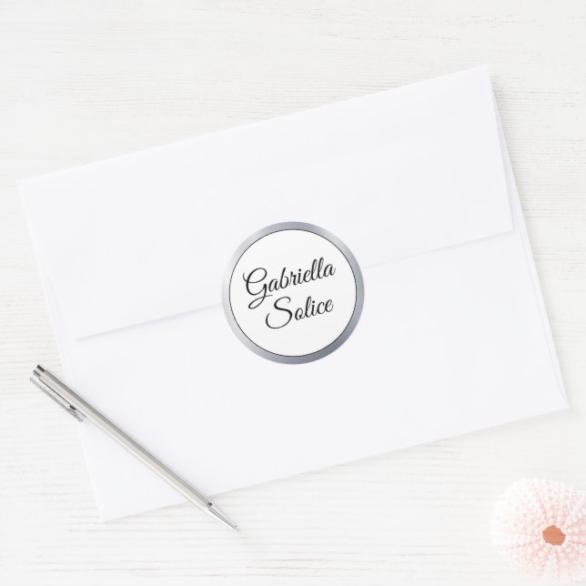 Metallic Silver Shine Custom Monogram Stickers (Envelope)
