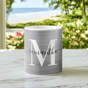 Metallic Silver Signature Monogram Coffee Mug