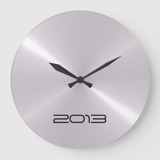 Metallic Silver Stainless Steel Metal Large Clock (Front)
