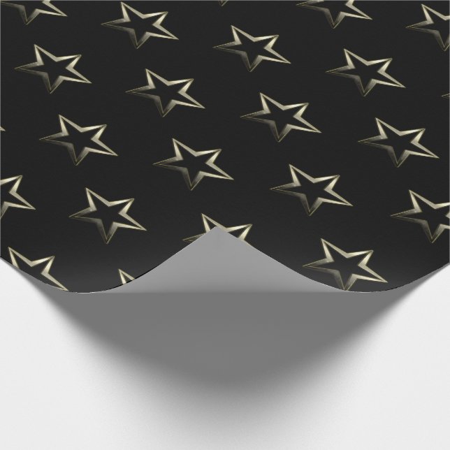 Metallic Silver Stars on Black Wrapping Paper (Corner)