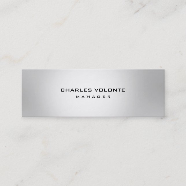 Metallic Silver Stylish Minimalist Professional Mini Business Card (Front)
