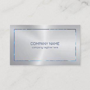 Metallic silver texture blue border business card