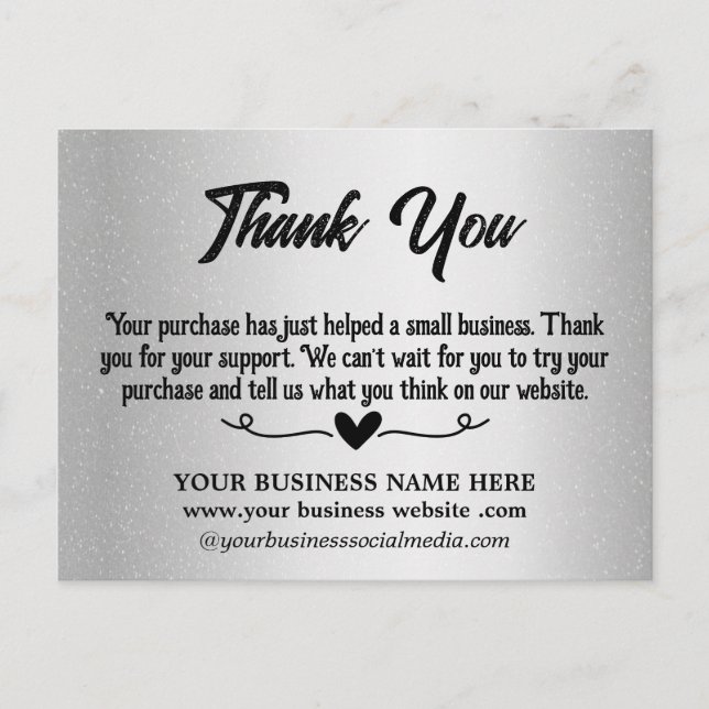 Metallic Silver Thank You Business Postcard (Front)