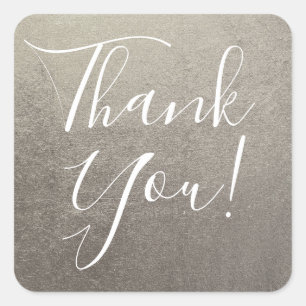 Metallic Silver Thank You Square Sticker