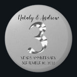 Metallic Silver Third Wedding Anniversary Magnet<br><div class="desc">Celebrating 3 years together. Happy 3rd wedding anniversary. Silver metallic label.</div>
