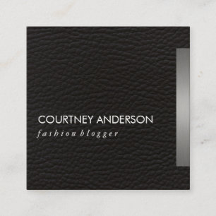 Metallic Silver Trim and Leather Square Business Card
