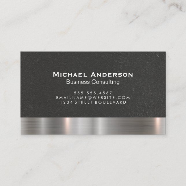 Metallic Silver Trim Black Wall Texture Business Card (Front)