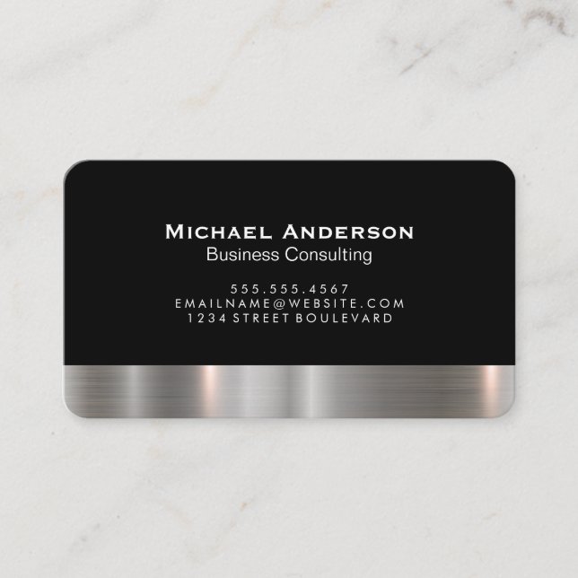 Metallic Silver Trim Business Card (Front)