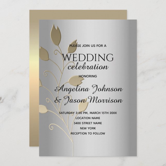 Metallic Silver Wedding Invitation (Front/Back)