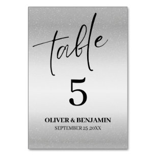 Metallic Silver Wedding Table Number
