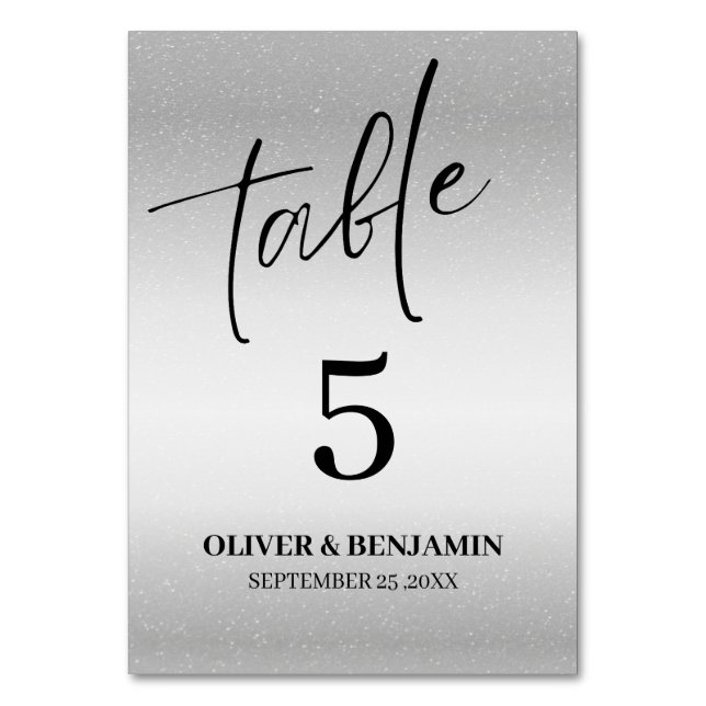 Metallic Silver Wedding Table Number (Front)