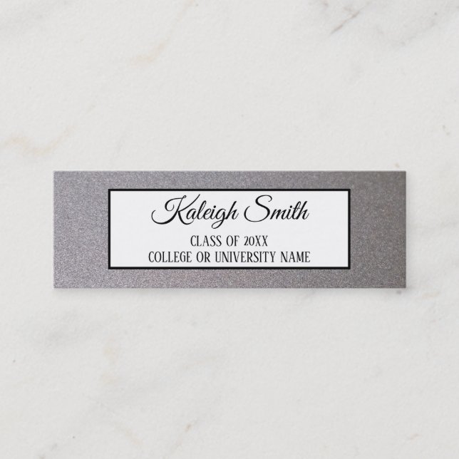 Metallic Silver White Graduation Insert Name Card (Front)