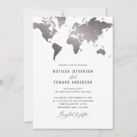 Metallic silver world map wedding travel