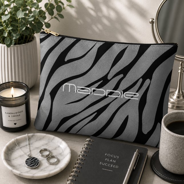 Metallic Silver Zebra Stripes Pattern  Accessory Pouch (Creator Uploaded)