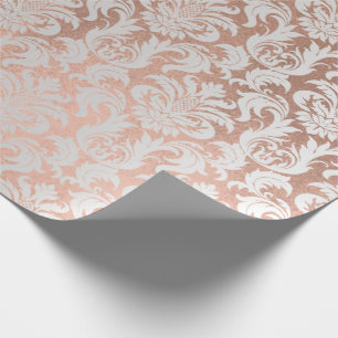 Metallic Skinny Rose Gold Coppe Grey Silver Damask Wrapping Paper
