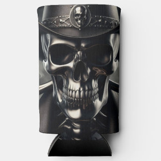Metallic Skull Cowboy Can Cooler