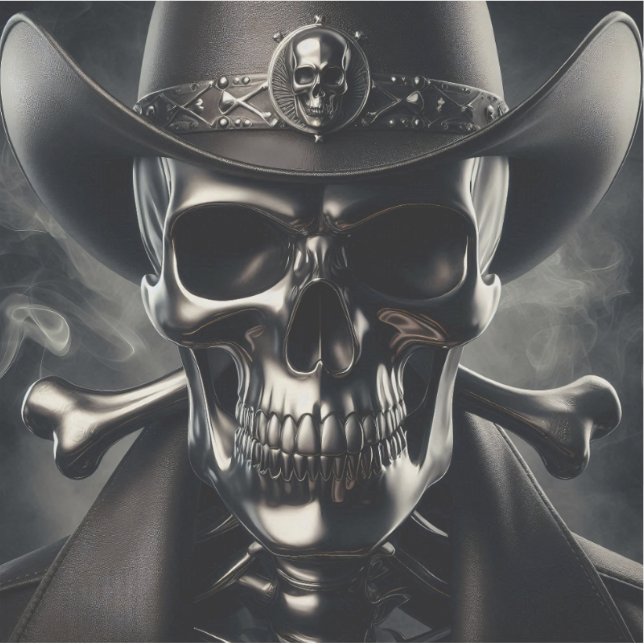 Metallic Skull Cowboy Vinyl Sticker (Front)