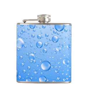 Metallic Sky Blue Rain Drops Hip Flask