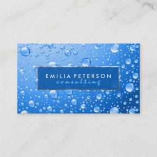 Metallic Sky Blue Rain Drops Silver Accents Business Card