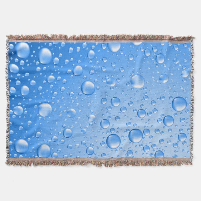 Metallic Sky Blue Rain Drops Throw Blanket (Front)