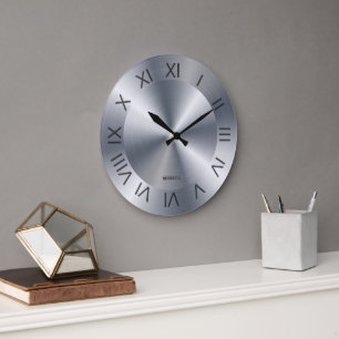Metallic Stainess Steel Texture Custom Monogram La Large Clock