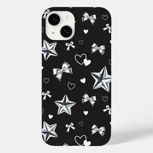 Metallic Star Ribbon Heart Black Y2K Pattern Case-Mate iPhone Case (Back)