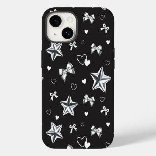 Metallic Star Ribbon Heart Black Y2K Pattern iPhone 14 Case