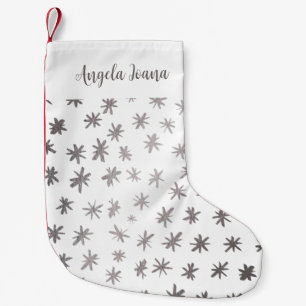 Metallic stars with name - silver small christmas stocking