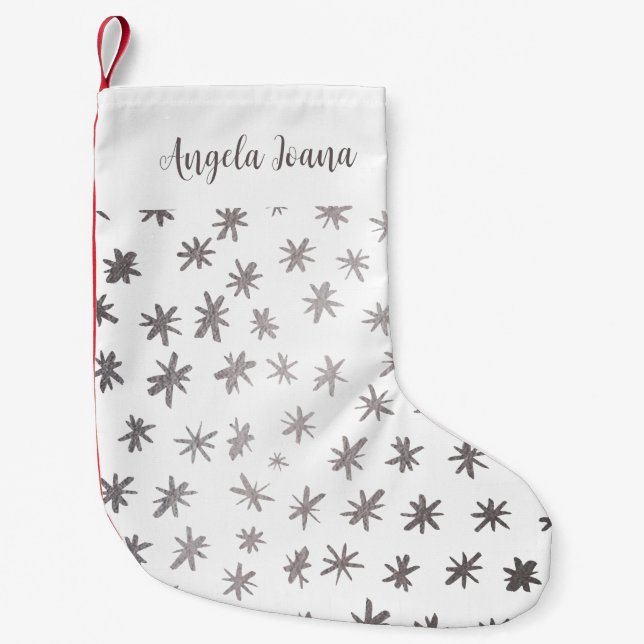Metallic stars with name - silver small christmas stocking (Front)
