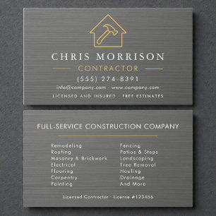 Metallic Steel Building Construction Contractor Business Card