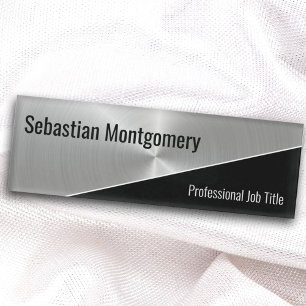 Metallic Steel Flare Geometric Professional Name Tag