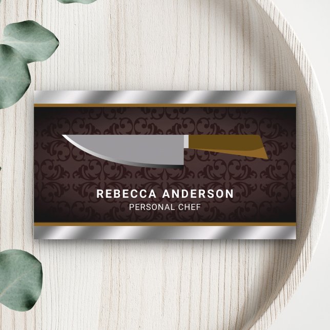 Metallic Steel Kitchen Knife Personal Chef Business Card (Creator Uploaded)