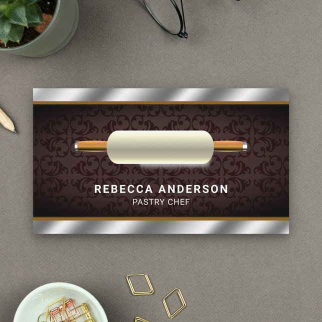 Metallic Steel Kitchen Rolling Pin Pastry Chef Business Card (Creator Uploaded)