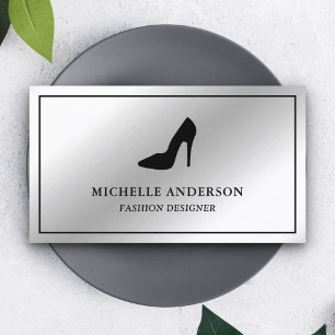 Metallic Steel Silver Foil High Heels Stilettos Business Card