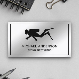 Metallic Steel Silver Scuba Diving Instructor Business Card